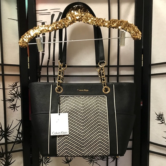 Calvin Klein Handbags - CK black and off white leather tote